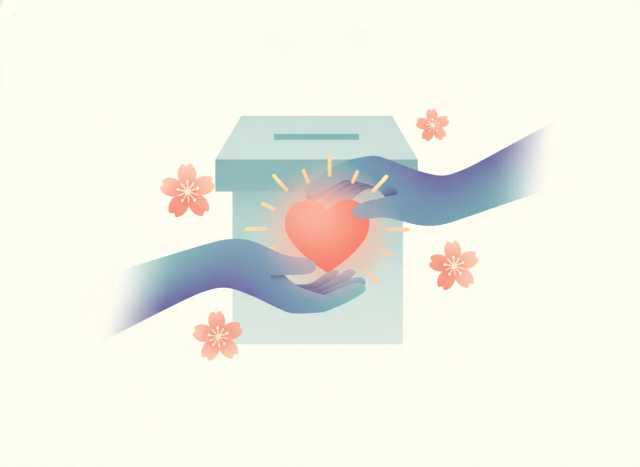 Hands giving and receiving a glowing heart
